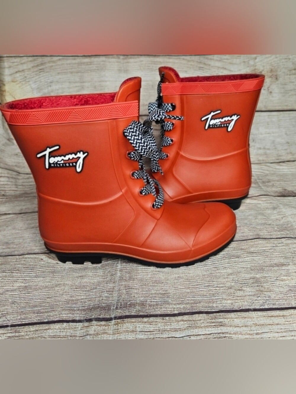 Tommy Hilfiger Tamar Red Lace Up Rain Boots